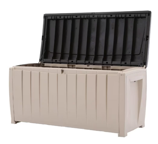 Keter Novel 15 cu. ft. 90 Gal Weather Resistant Resin Patio/Outdoor Storage Lockable Garden Deck Box/Bench-A2ZHOME