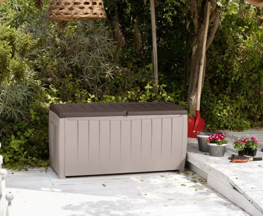Keter Novel 15 cu. ft. 90 Gal Weather Resistant Resin Patio/Outdoor Storage Lockable Garden Deck Box/Bench-A2ZHOME