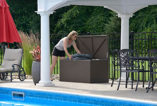 Spacemaker 4 ft. D x 2 ft. W x 2 ft. H 509L A2ZHOME Steel Spacemaker Deck Box in Espresso with Corrugated Floor and Pneumatic Lift-A2ZHOME