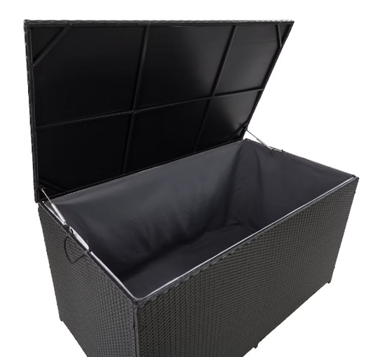 Corliving Parksville Black 224 Gal. Rust Proof Resin Wicker Deck Box-A2ZHOME