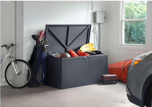 Spacemaker 4 ft. D x 2 ft. W x 2 ft. H 134 A2ZHOME Steel Spacemaker Deck Box in Anthracite with Corrugated Floor and Pneumatic Lift-A2ZHOME