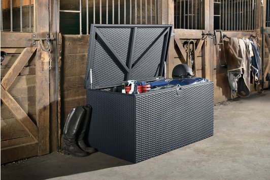 Spacemaker 4 ft. D x 2 ft. W x 2 ft. H 134 A2ZHOME Steel Spacemaker Deck Box in Anthracite with Corrugated Floor and Pneumatic Lift-A2ZHOME