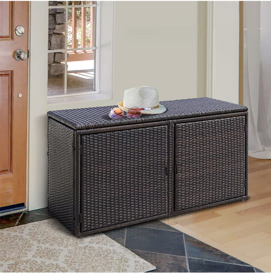 Costway 88 Gallon Garden Patio Rattan Storage Container Box in Brown - Stylish Outdoor Storage Solution-A2ZHOME