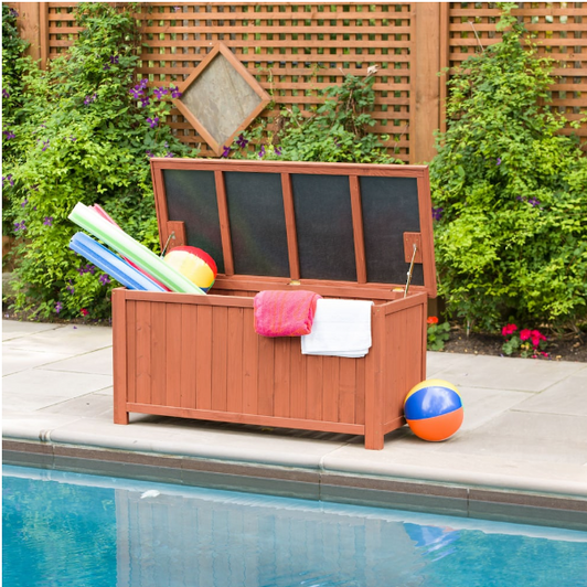 Leisure Season 15 cu. ft. Solid Wood Storage Deck Box - Weather-Resistant Outdoor Organizer-A2ZHOME