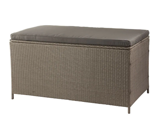 Patioflare Tuck Wicker Deck Box - Ash Brown Wicker with Dark Grey Cushion, Outdoor Storage Bench-A2ZHOME