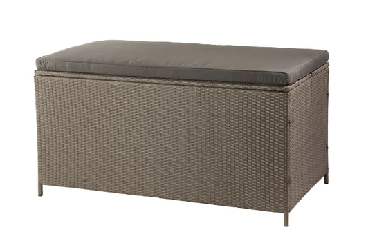 Patioflare Tuck Wicker Deck Box - Ash Brown Wicker with Dark Grey Cushion, Outdoor Storage Bench-A2ZHOME