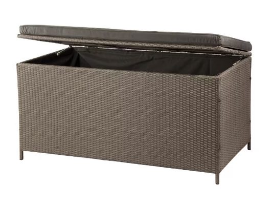 Patioflare Tuck Wicker Deck Box - Ash Brown Wicker with Dark Grey Cushion, Outdoor Storage Bench-A2ZHOME
