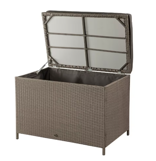Patioflare Ferrara 10.6 cu. ft. Wicker Deck Box - Ash Brown with Dark Grey Cushion - Outdoor Storage Solution-A2ZHOME