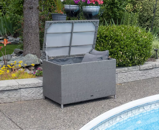 Patioflare Ferrara 10.6 cu. ft. Wicker Deck Box - Ash Brown with Dark Grey Cushion - Outdoor Storage Solution-A2ZHOME