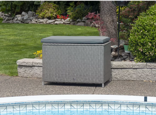 Patioflare Ferrara 10.6 cu. ft. Wicker Deck Box - Ash Brown with Dark Grey Cushion - Outdoor Storage Solution-A2ZHOME