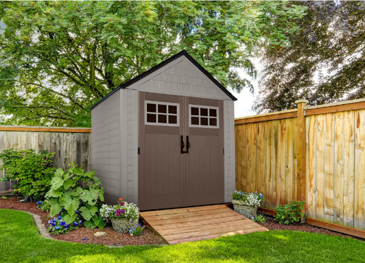 Rubbermaid Big Max 332 cu.ft. Medium Outdoor Storage Shed - 7 ft. x 7 ft. - Weather Resistant Resin - Brown/Tan-A2ZHOME