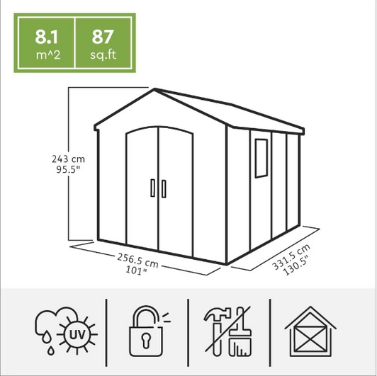 Keter Factor 8 ft. x 11 ft. Resin Outdoor Storage Shed - Weather Resistant and Lockable-A2ZHOME