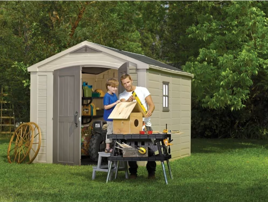 Keter Factor 8 ft. x 11 ft. Resin Outdoor Storage Shed - Weather Resistant and Lockable-A2ZHOME