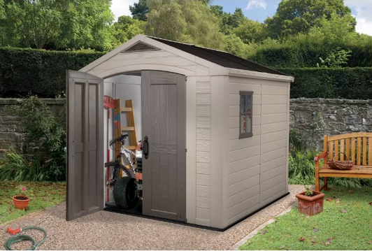 Keter Factor 8 ft. x 8 ft. Resin Outdoor Storage Shed - Weather-Resistant Garden Storage Solution-A2ZHOME