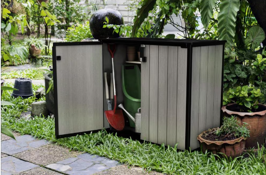 Keter Patio Store 35 cu. ft. Horizontal Resin Outdoor Storage Shed - Weather Resistant Garden Shed-A2ZHOME