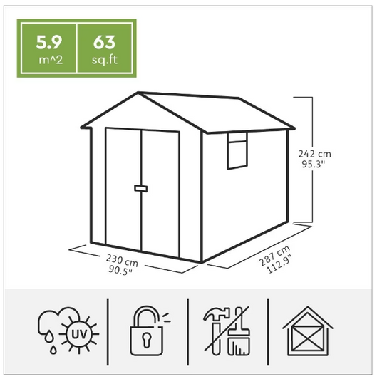 Keter Oakland 7.5 ft. x 9 ft. Paintable Resin Outdoor Storage Shed - Spacious and Weather-Resistant Garden Shed-A2ZHOME
