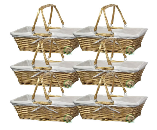Vintiquewise Rectangular Willow Basket with White Fabric Lining - Set of 6, 14" x 13" x 4"-A2ZHOME