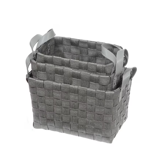IH Casa Decor 3Pc Rectangular Nesting Basketweave Baskets with Handle - Gray - Set of 3, 12" x 11" x 16"(6/CASE)-A2ZHOME