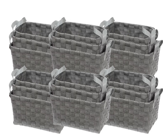 IH Casa Decor 3Pc Rectangular Nesting Basketweave Baskets with Handle - Gray - Set of 3, 12" x 11" x 16"(6/CASE)-A2ZHOME
