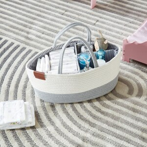 DECOMOMO Diaper Caddy Organizer with Removable Divider XL - Grey and White - 11" x 13" x 6" (6/CASE)-A2ZHOME
