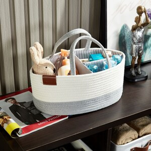 DECOMOMO Diaper Caddy Organizer with Removable Divider XL - Grey and White - 11" x 13" x 6" (6/CASE)-A2ZHOME