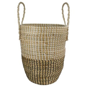Northlight 14.5" Natural Woven Seagrass Wicker Storage Basket with Handles - 14" x 14" x 14" (6/CASE)-A2ZHOME