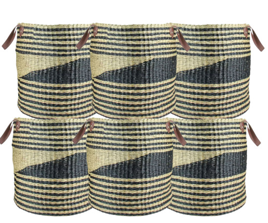 Northlight 15.5" Beige and Black Woven Seagrass Basket with Brown Handles - 15" x 15" x 20" (6/CASE)-A2ZHOME