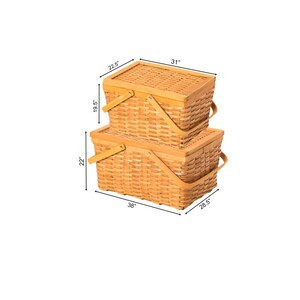 Vintiquewise Woodchip Picnic Storage Basket with Cover and Movable Handles - Set of 2, 16" x 12" x 9" (6/CASE)-A2ZHOME