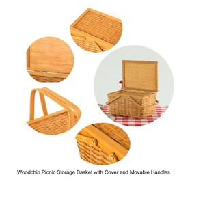 Vintiquewise Woodchip Picnic Storage Basket with Cover and Movable Handles - Set of 2, 16" x 12" x 9" (6/CASE)-A2ZHOME