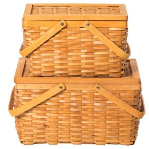 Vintiquewise Woodchip Picnic Storage Basket with Cover and Movable Handles - Set of 2, 16" x 12" x 9" (6/CASE)-A2ZHOME
