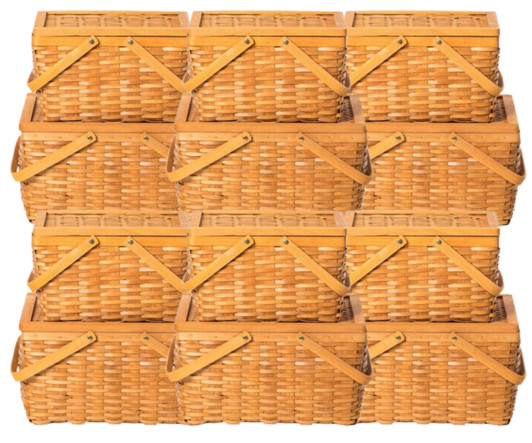 Vintiquewise Woodchip Picnic Storage Basket with Cover and Movable Handles - Set of 2, 16" x 12" x 9" (6/CASE)-A2ZHOME