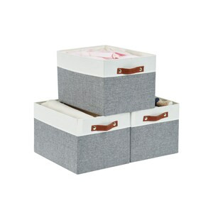 DECOMOMO Collapsible Sturdy Storage Bin - Grey and White - 12" x 16" x 4" - Set of 3-A2ZHOME