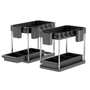 DECOMOMO 2-Tier Sliding Under Sink - Black - Set of 2, 10" x 16" x 7" (6/CASE)-A2ZHOME