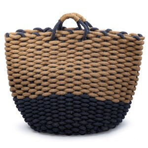 Truu Design Chunky Braided Jute Storage Basket with Handle - Navy, 14" x 17" (6/CASE)-A2ZHOME