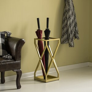 Vintiquewise Decorative Gold Square X Design Umbrella Holder Stand - 22" x 12" x 26" (6/CASE)-A2ZHOME