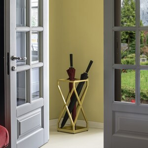 Vintiquewise Decorative Gold Square X Design Umbrella Holder Stand - 22" x 12" x 26" (6/CASE)-A2ZHOME