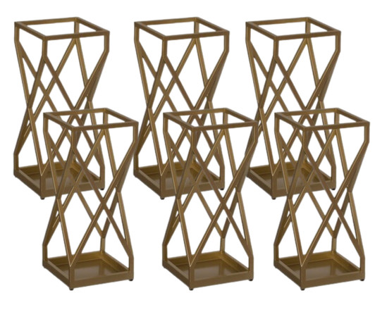 Vintiquewise Decorative Gold Square X Design Umbrella Holder Stand - 22" x 12" x 26" (6/CASE)-A2ZHOME