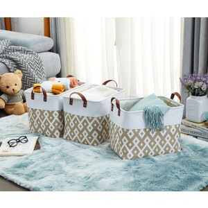 DECOMOMO 42L Foldable Storage Bin with Handles - Diamond Khaki - 14" x 18" x 4" - Set of 3-A2ZHOME
