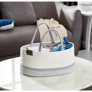 DECOMOMO Diaper Caddy Organizer with Removable Divider XL - Spiral Light Grey & White - 8" x 12" x 4"(6/CASE)-A2ZHOME