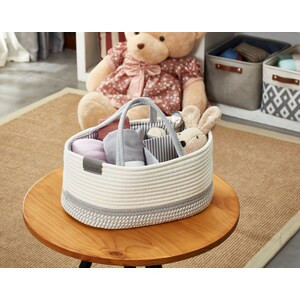 DECOMOMO Diaper Caddy Organizer with Removable Divider XL - Spiral Light Grey & White - 8" x 12" x 4"(6/CASE)-A2ZHOME