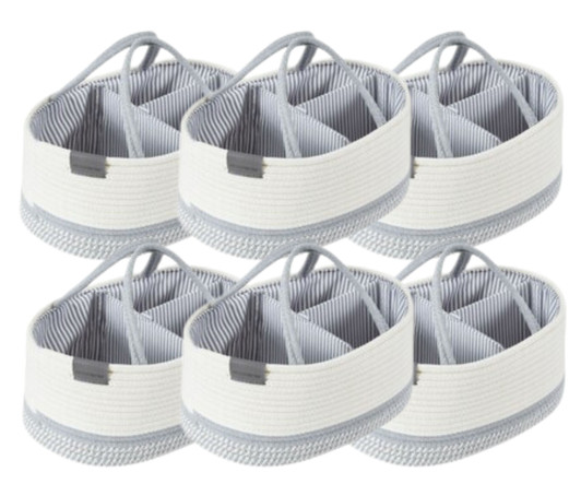 DECOMOMO Diaper Caddy Organizer with Removable Divider XL - Spiral Light Grey & White - 8" x 12" x 4"(6/CASE)-A2ZHOME