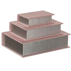 Vintiquewise Pink Set of 3 Velvet Vintage Storage Wooden Antique Classic Decorative Book Box Holders - 15" x 11" x 9"-A2ZHOME