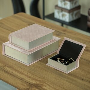Vintiquewise Pink Set of 3 Velvet Vintage Storage Wooden Antique Classic Decorative Book Box Holders - 15" x 11" x 9"-A2ZHOME