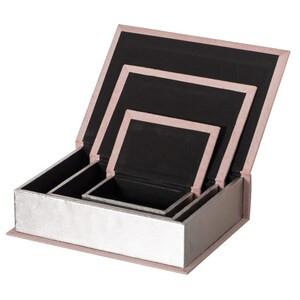 Vintiquewise Pink Set of 3 Velvet Vintage Storage Wooden Antique Classic Decorative Book Box Holders - 15" x 11" x 9"-A2ZHOME