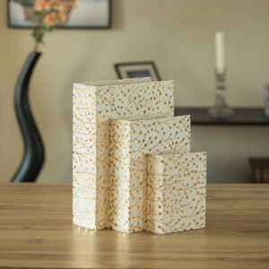 Vintiquewise White Musical Set of 3 Velvet Vintage Storage Wooden Antique Decorative Book Box Holders - 15" x 11" x 9"-A2ZHOME