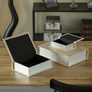Vintiquewise White Musical Set of 3 Velvet Vintage Storage Wooden Antique Decorative Book Box Holders - 15" x 11" x 9"-A2ZHOME