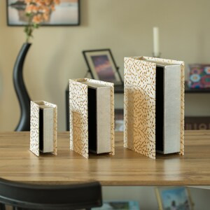 Vintiquewise White Musical Set of 3 Velvet Vintage Storage Wooden Antique Decorative Book Box Holders - 15" x 11" x 9"-A2ZHOME