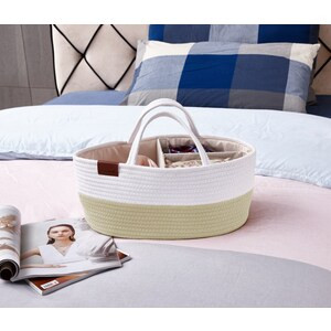 DECOMOMO Diaper Caddy Organizer with Removable Divider - Beige and White - 11" x 13" x 6"(6/CASE)-A2ZHOME