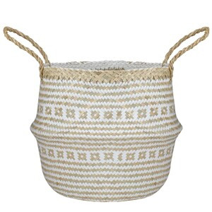 Northlight 17" Beige and White Large Seagrass Belly Basket with Handles - 8" x 13" x 8"(6/CASE)-A2ZHOME