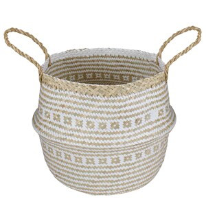 Northlight 17" Beige and White Large Seagrass Belly Basket with Handles - 8" x 13" x 8"(6/CASE)-A2ZHOME